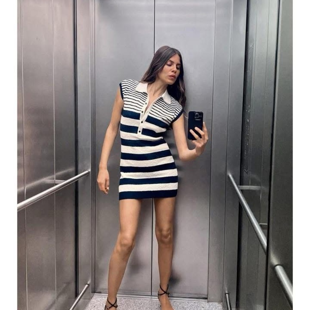 Zara Knit Navy and White Striped Mini Dress